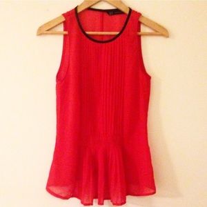 Zara red blouse with leather collar